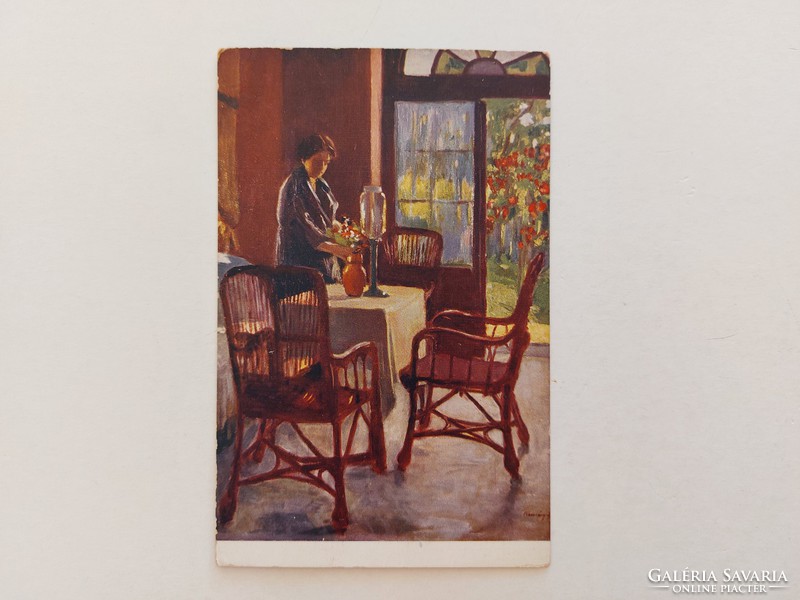 Régi képeslap 1915 művészeti levelezőlap hölgy