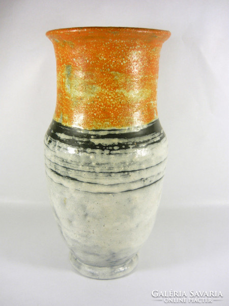 Gorka livia, retro 1960 white and orange 25.5 Cm artistic ceramic vase, flawless! (G114)