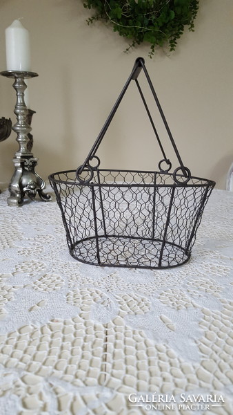 Rustic wire mesh metal basket, egg holder, fruit holder
