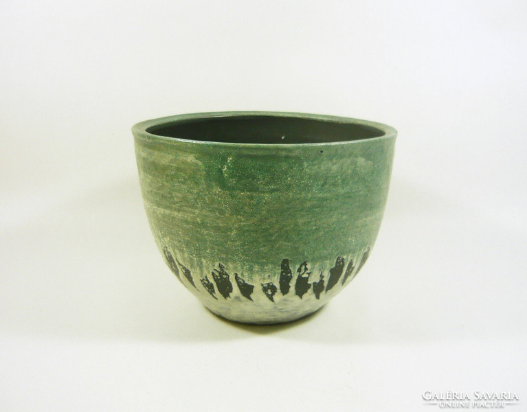 Gorka livia, retro 1950 green and white 18.0 Cm artistic ceramic pot, perfect! (G133)