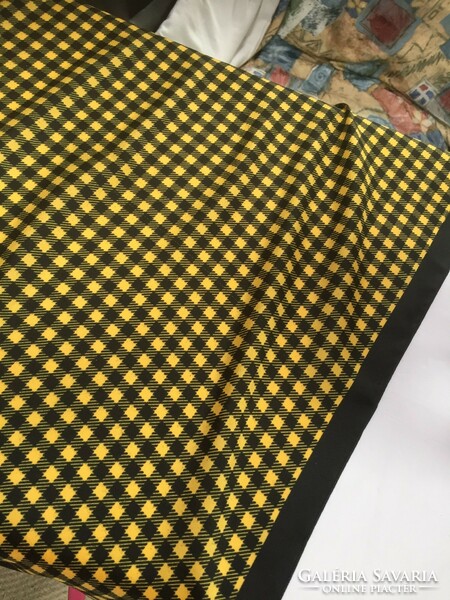 Beautiful, yellow-black silk scarf with small patterns, also a great choice for office wear