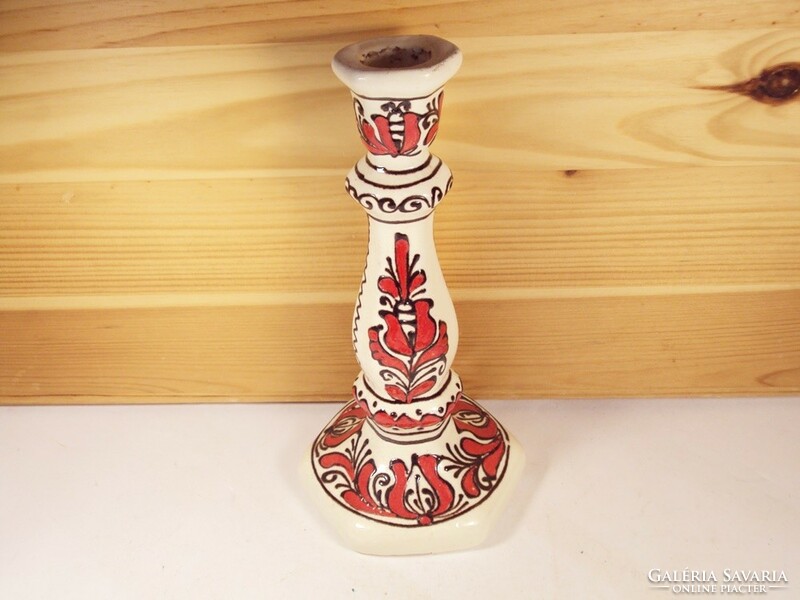 Glazed old - Corundian ceramic Transylvania - painted glazed candle holder