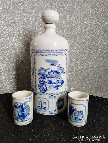 Vintage Bavarian porcelain flask with two glasses