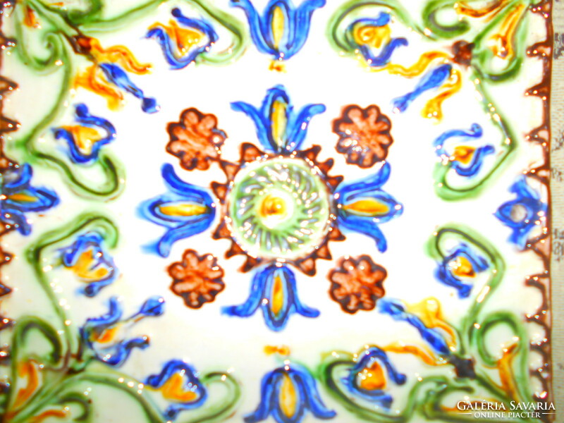 Páll Guszti Transylvanian majolica tile with plastically protruding decoration