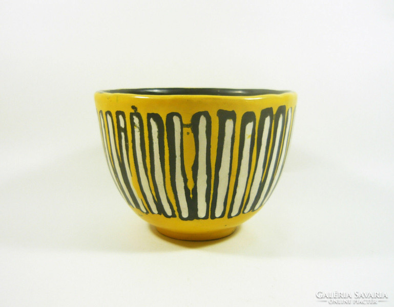 Gorka livia, retro 1950 yellow kaspo with white stripes 16.3 Cm artistic ceramic, flawless! (G193)