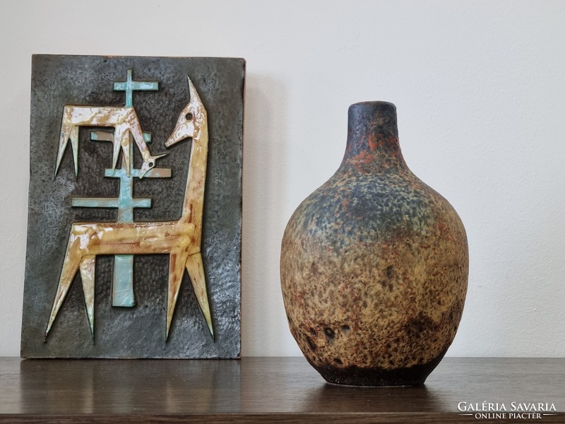 Industrial art ceramic picture with stylized animal depiction - 1970s
