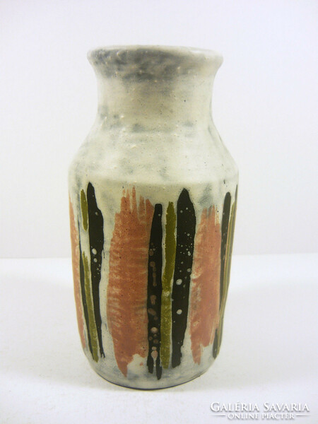 Gorka livia, retro 1960 white vase with black-green stripes 18.0 Cm artistic ceramics, flawless! (G181)
