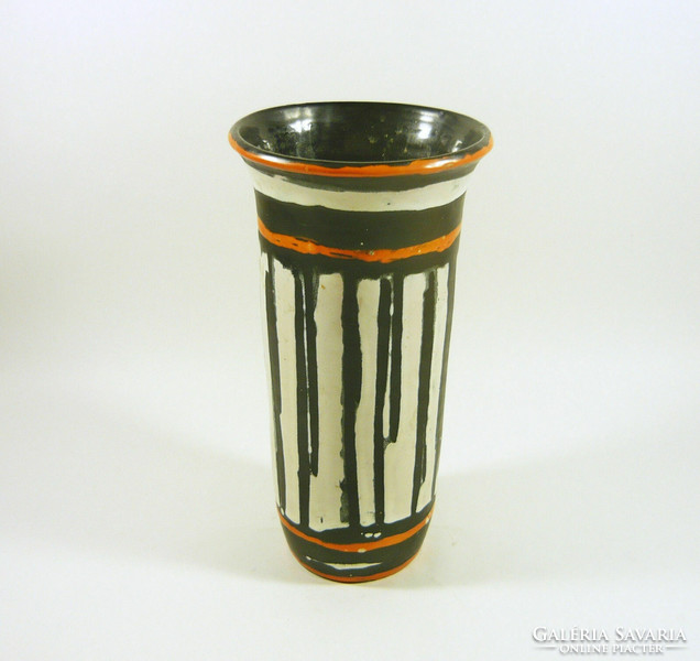 Gorka livia, retro 1950 black and white striped 22.6 Cm artistic ceramic vase, flawless! (G190)