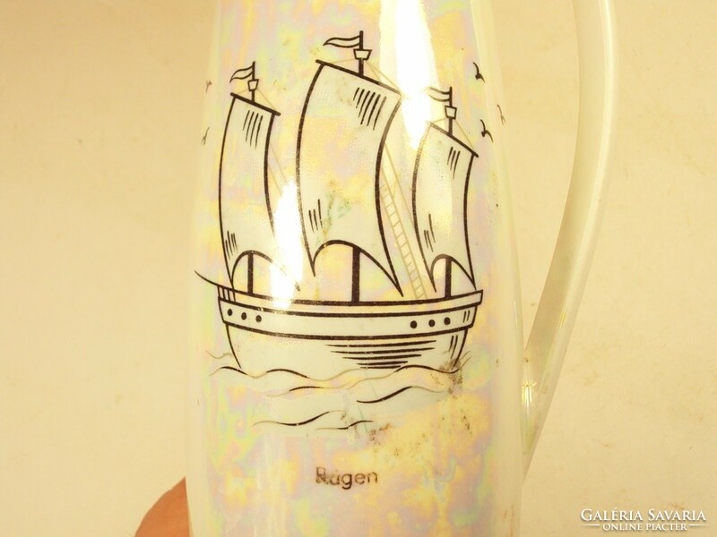 Retro jelzett Ragen porcelán festett kiöntő kancsó hajó motívummal
