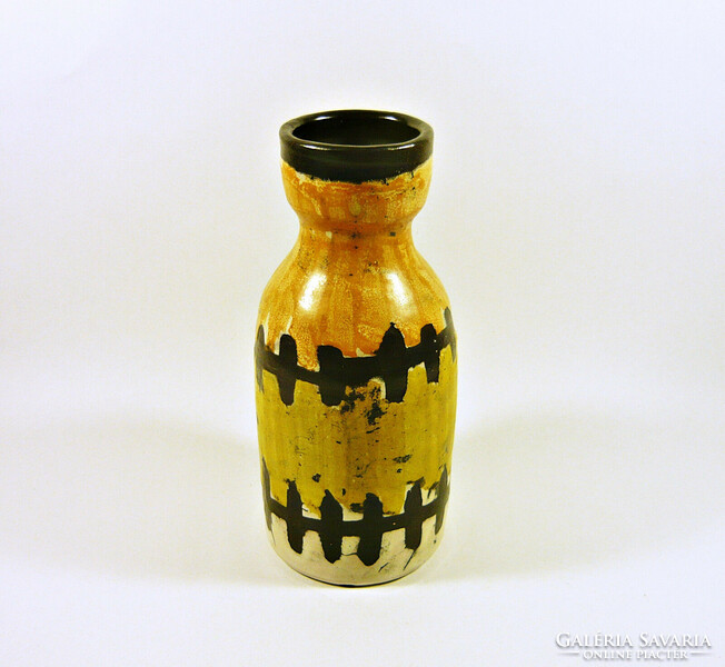 Gorka livia, retro 1950 beige vase with black pattern 20.3 Cm artistic ceramics, flawless! (G175)