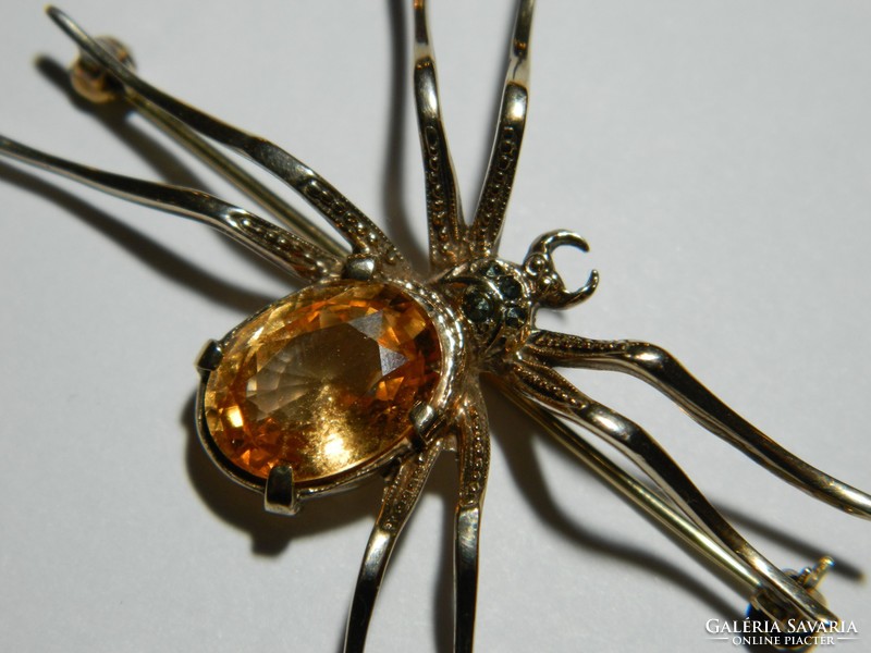 Antique gold spider brooch with large citrine gemstone