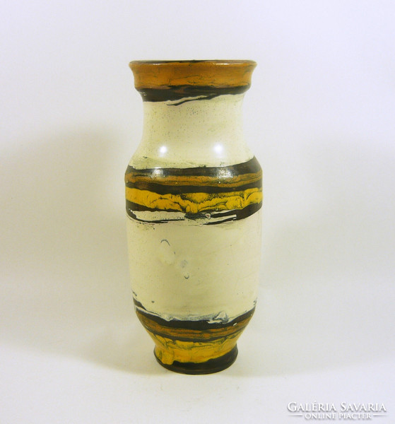 Gorka livia, retro 1950 white, black, brown and yellow 22.3 Cm artistic ceramic vase, flawless! (G140)
