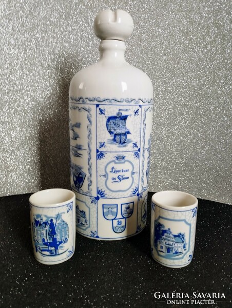 Vintage Bavarian porcelain flask with two glasses