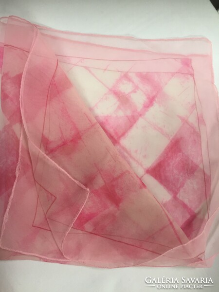 Hand-painted abstract, geometric patterned muslin shawl