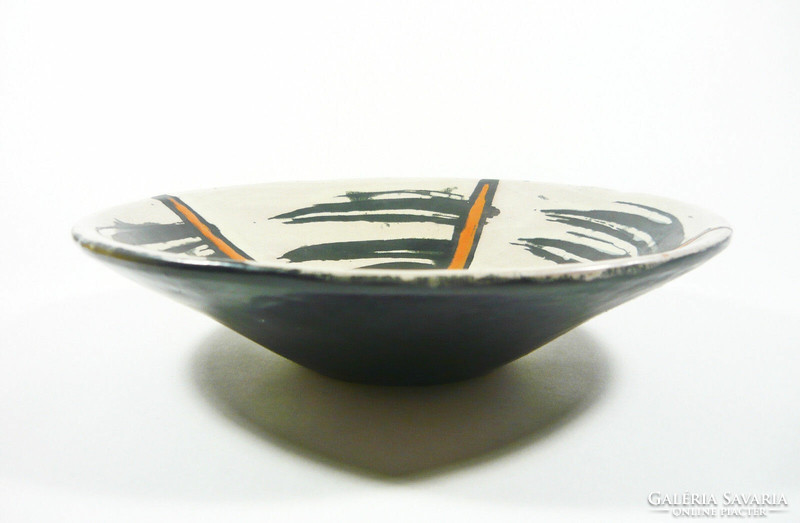Gorka livia, retro 1950 white bowl with orange motif 20.9 Cm artistic ceramics, flawless! (G179)
