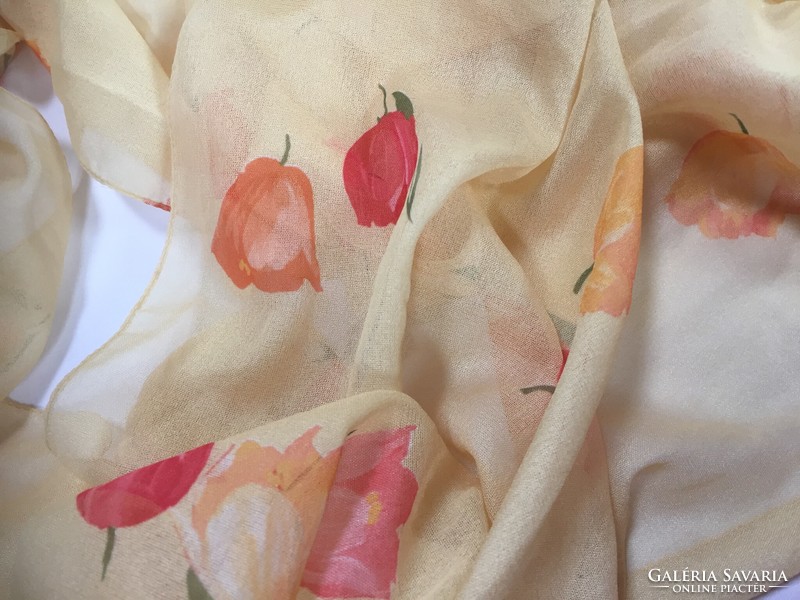 Pale yellow, tulip pattern, youthful, Italian scarf, very feminine piece