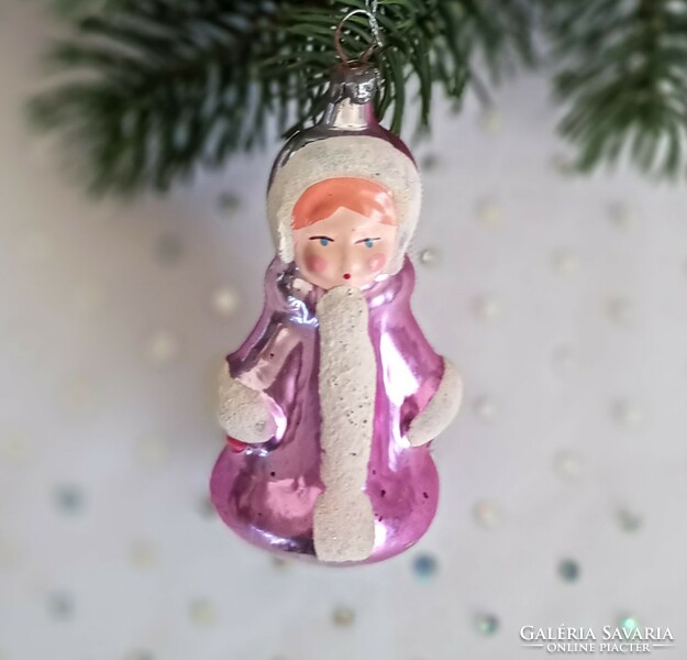 Old glass Soviet girl Christmas tree ornament 8cm