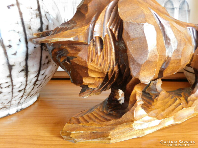 Large carved wooden bison
