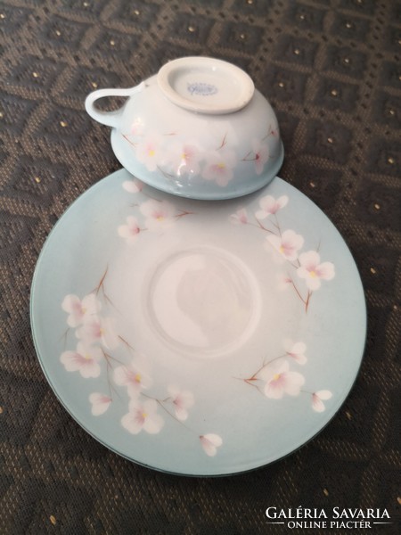 Antique Herend cherry blossom coffee cup with sky blue bottom