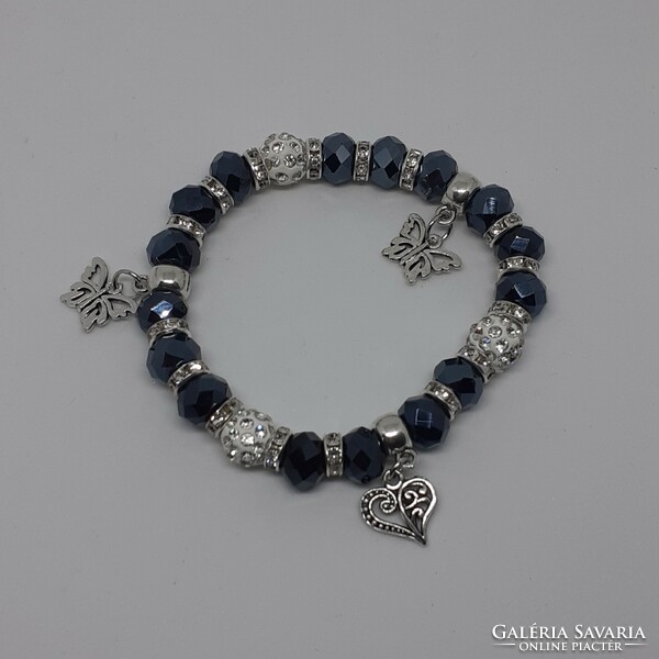 Bracelet with shambala pearls, butterfly and heart pendants