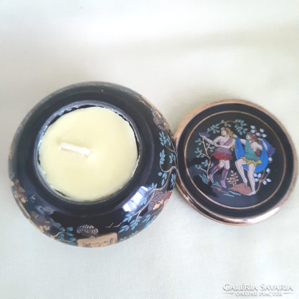 Black, Greek porcelain candle holder or jar