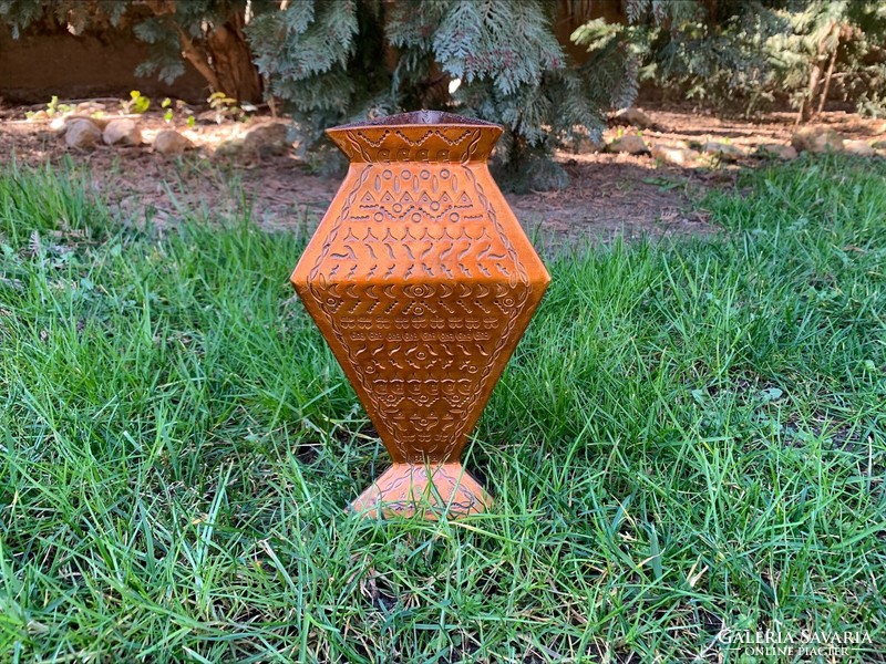 Rare unique engraved copper vase, 25 cm. 1430 G.