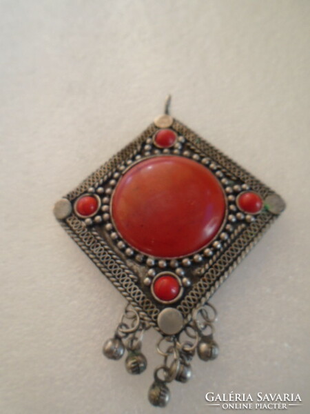 Tibetan or Indian handmade pendant made of industrial silver nice large size 4.7 x 4.7 cm + hanging maybe age