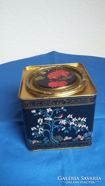 Old tea metal / tin box with birds and flowers