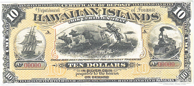 Hawaii 10 Hawaiian Dollars 1880 Replica