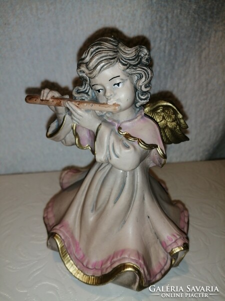 "Fuvolázó angyalka",régi, olasz, jelzett és sorsámozott figura, szobor, figurális szobor.