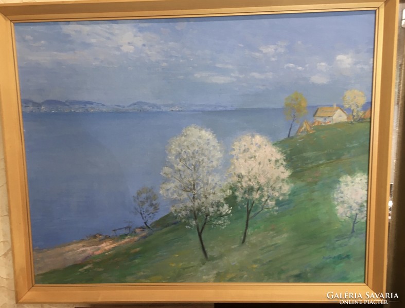 Gyula Halvax: high shore of Lake Balaton with flowering trees