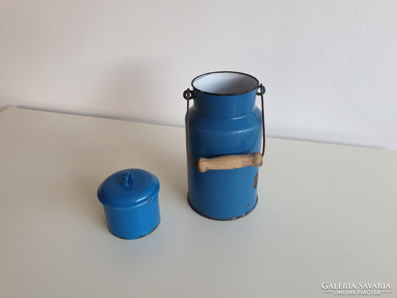 Enameled old vintage weiss manfried 2 l milk jug wm dripping blue enamel jug