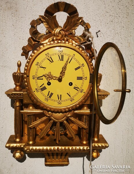 Gilded double-wound clock, wall clock in rococo style