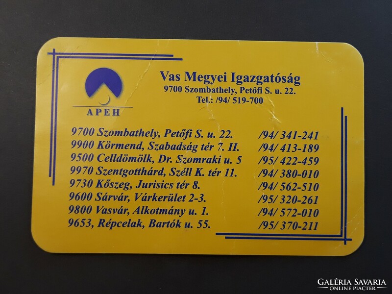 Régi Kártyanaptár 2002 - APEH Vas Megyei Igazgatóság felirattal - Retró Naptár