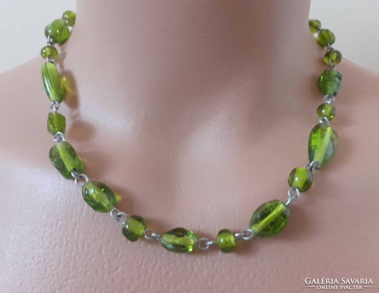 Necklace made of green glass beads