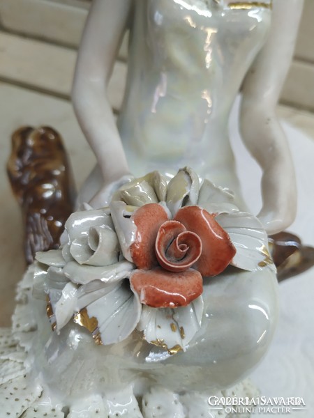 Beautiful female porcelain statue, lady in lace dress for sale! Alba julia hand painted, marked 28 cm