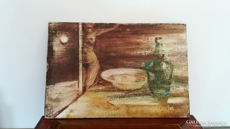 Festmény csendélet olajfestmény farostra jelzett 30 cm