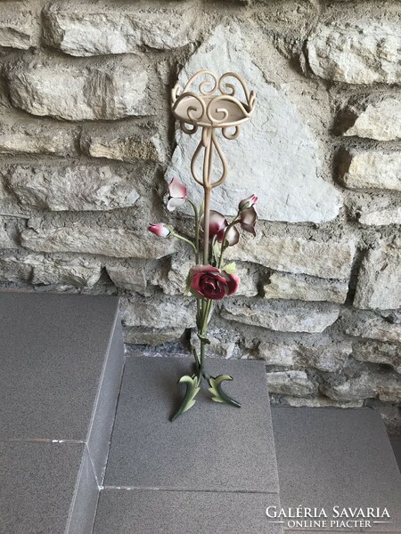 Rózsás fém állvány gyertyatartó / mécsestartó 61 cm magas barokkos stílusú