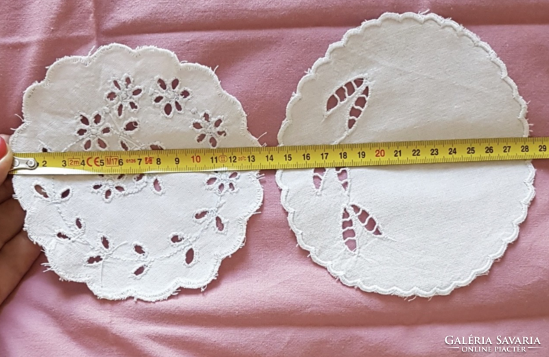 2 beautiful madeira small round tablecloths-14cm