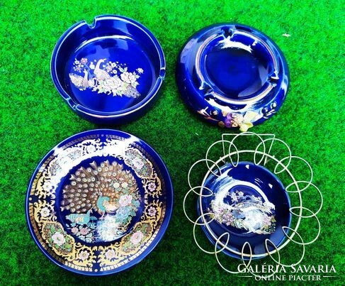 Blue porcelain peacock, floral collection, coaster, ashtray