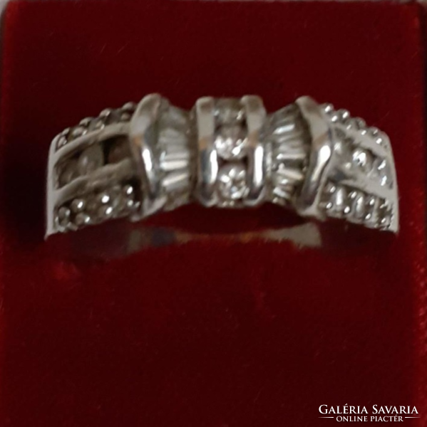 Antique individual silver ring in good condition marked with master's mark with white polished set white stones