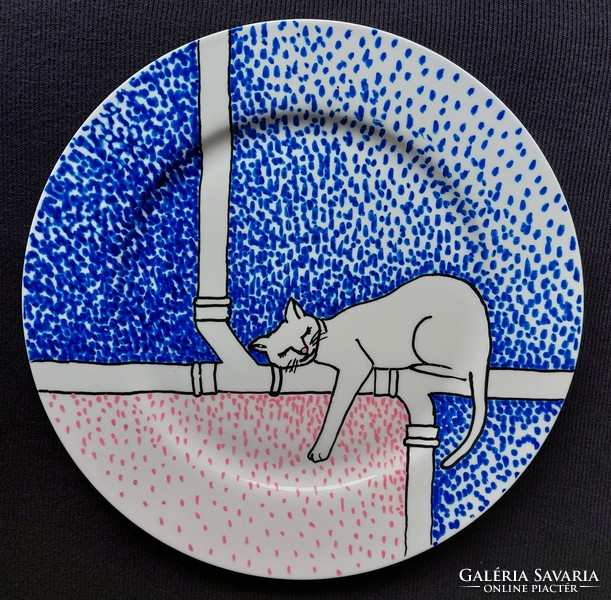 A leglazább macska a Savárián! Egyedi, kézifestés porcelán tányér hibátlan állapotban!