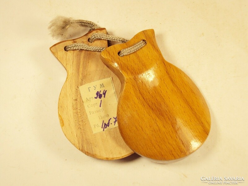 Retro old castanets Spanish folk musical instrument made of wood Ukrainian or Russian