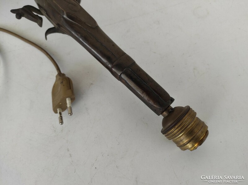 Antik bronz öntvény pisztoly alakú asztali lámpa búra nélkül 506 6928