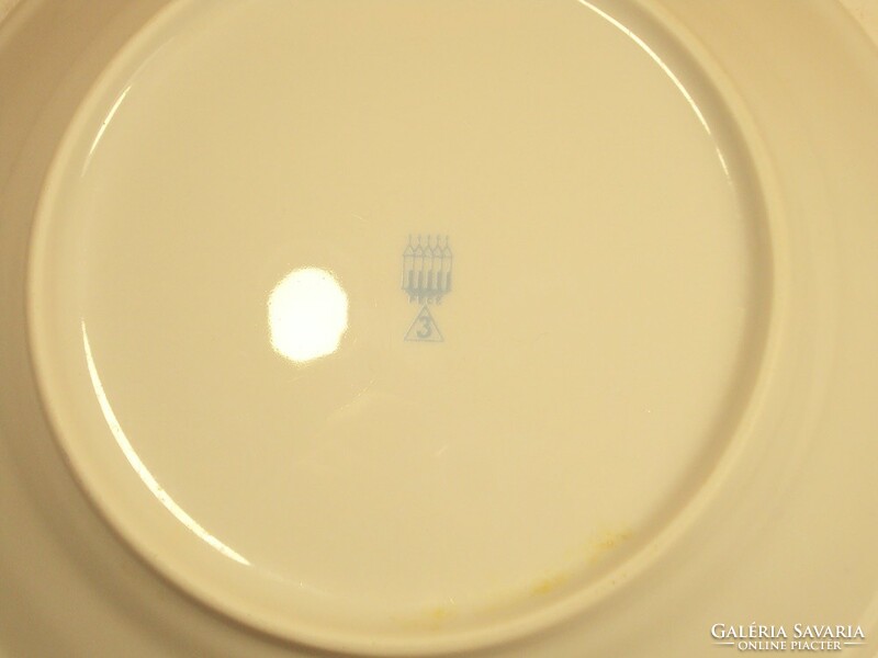 Retro Zsolnay Pécs porcelán kis tányér süteményes kék szegélyes üzemi konyha étkezde