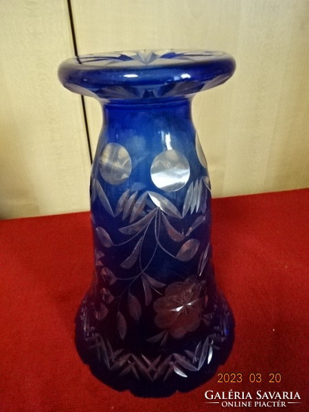 Blue glass crystal vase, height 20.5 cm. Jokai.