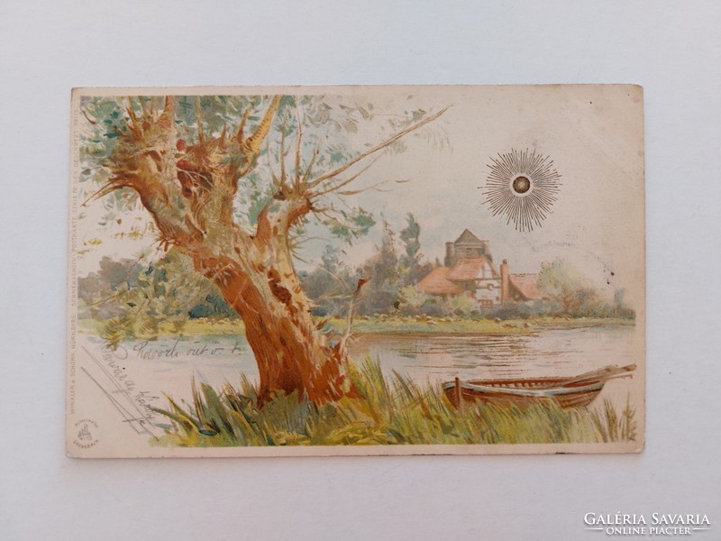 Old postcard 1901 postcard riverside landscape day