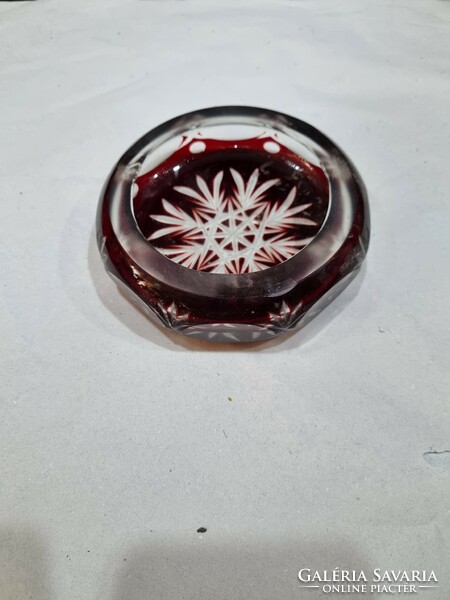 Burgundy crystal ashtray