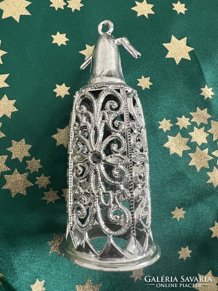 Antik csipkézett műanyag szódásüveg karácsonyfadísz
