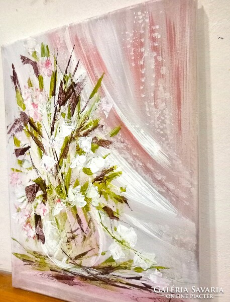 "Tavaszi szellő,virággal".Festmény vászonra 30 x40cm